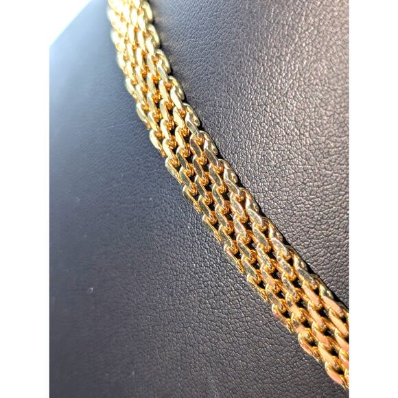 Vintage Gold Tone Panther Chain Link Teardrop Faux Pearl 15.5"-18" Necklace - Picture 3 of 7